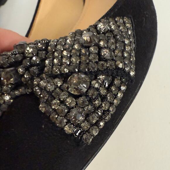 Tory Burch Vanessa Suede Rhinestone Bow Flats Sparkly Crystal Black US 8M - Picture 12 of 13